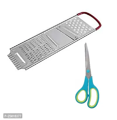 Durable Heavy Stainless Steel Potato Chipper Slicer And Grater Red Handle With Multipurpose, Stainless Steel Scissor For Kitchen Multicolor Pack Of 2-thumb0