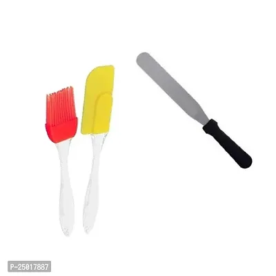 Durable Silicone Spatula And Brush Set For Pastry Cake Mixer Multicolor And Stainless Steel Flat Pallet Knife Spatula For Spreading Smoothing Of Icing Bakeware Tool Pack Of 3