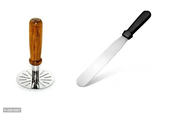 Durable Wooden Handle Vegetable Pav Bhaji Masher With Single Pallet Knife Pack Of 2-thumb0