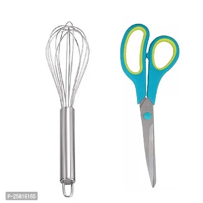 Durable Stainless Steel Egg Beater And Multipurpose Big Scissor Pack Of 2-thumb0