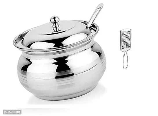 Durable Stainless Steel Ghee Pot With Lid And Spoon And Stainless Steel Cheese Grater set Of Pack Of 2