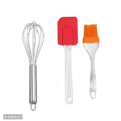 Durable Stainless Steel Egg Beater With Silicone Big Spatula And Brush Set Pack Of 3-thumb0