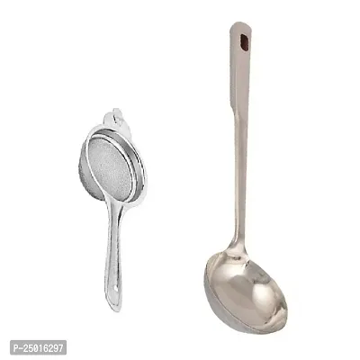 Durable Stainless Steel Tea Strainer And Ss Cooking Spoon Strainer Chamcha With Long Handle Pack Of 2