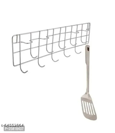 Durable Combo Of 11 Hooks Stainless Steel Multi-Level Laddle Hooks Rail For Kitchen With Stainless Steel Egg Palta Turner set Of Pack Of 2