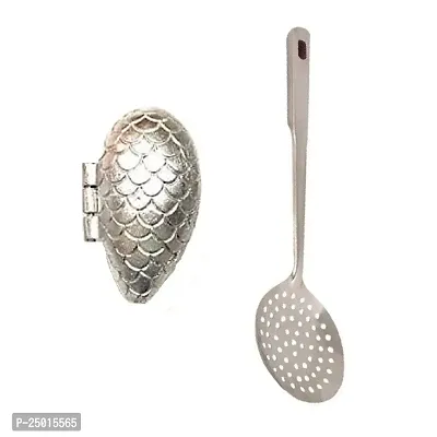 Durable Aluminum Momo Mold Sancha And Ss Cooking Spoon Strainer Poni With Long Handle Pack Of 2-thumb0