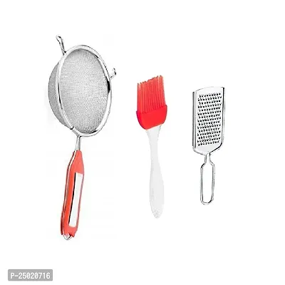 Durable Stainless Steel Soup And Juice Strainer 4 No With Silicone Mini Oil Brush And Ss Cheese Grater Pack Of 3