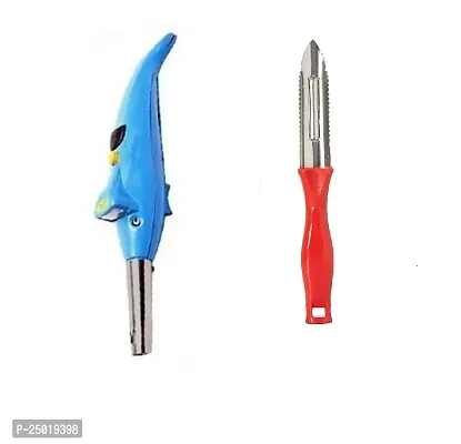 Durable Plastic Dolphine Gas Lighter With Torch And Peeler Pack Of 2-thumb0