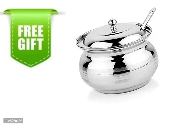 Durable Stainless Steel Ghee Pot With Lid Spoon And Free Gift Pack Of 1-thumb0