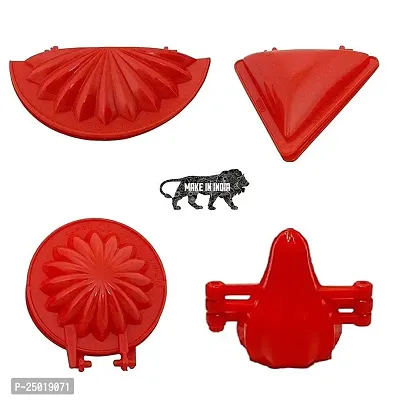 Durable 4, Plastic Red Kitchen Tool Mold Dough Press For Gujiya, Samosa, Modak, Laddu Dumpling Pie Maker set Of 4-thumb0