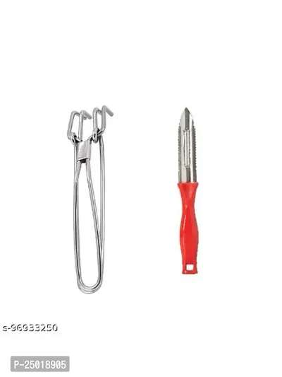 Durable Stainless Steel Wire Pakkad Tong And Peeler Pack Of 2