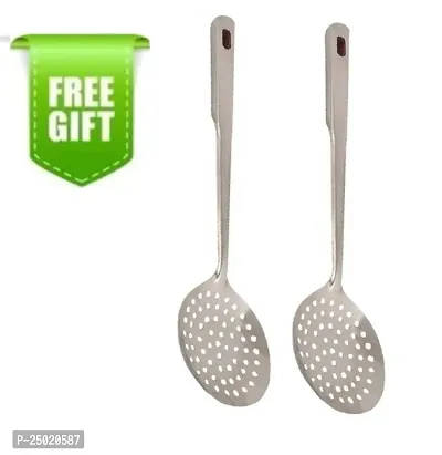 Durable Stainless Steel Deep Fry Puri Oil Strainer Poni And Free Gift Pack Of 2