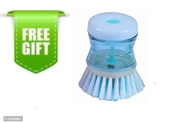 Durable Dish Washbasin Plastic Cleaning Brush With Liquid Soap Dispenser, Multicolour And Free Gift Pack Of 1