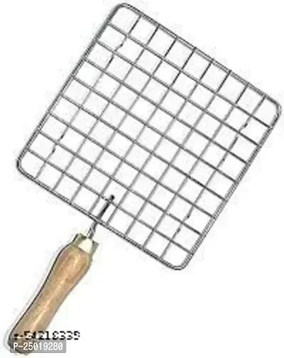 Durable Stainless Steel Wire Roaster Papad Jali With Wooden Handle Square Pack Of 1-thumb0