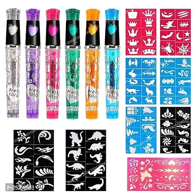 Aneesho  Sketch and SparkleTattoo Pens for Skin Tattoo Gel Pens Set Tattoo Pen for Children with 6 Stencils 60 Patterns for Boys and Girls Party Fancy Dress-thumb2