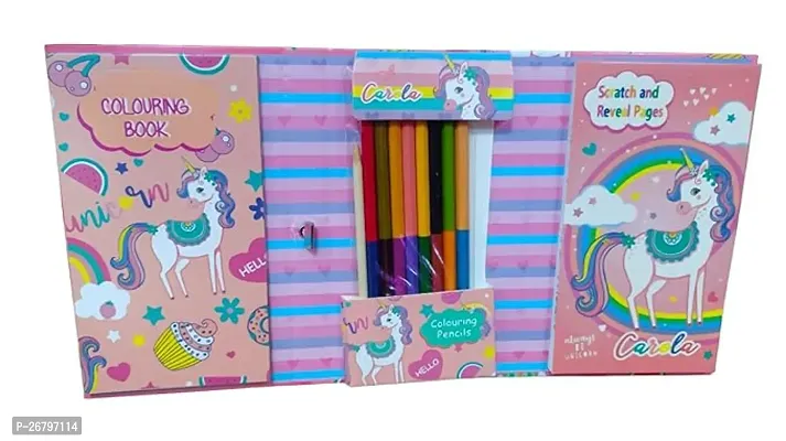 Aneesho 2 in 1 Coloring Book Set  Scratch Pad with 8 Dual Color Pencil Birthday Gift Return Gift for Kids (Multy cherectere)-thumb3