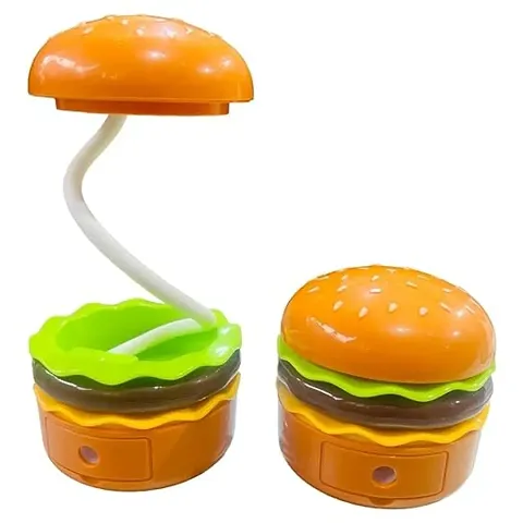 Aneesho  Hamburger Table Lamp for Kids | Burger Design Desk Light for Kids  Adults, Rechargeable Desk Lamp with Pen Holder  Sharpener, Study Desk Light for Study Room/Home/Office