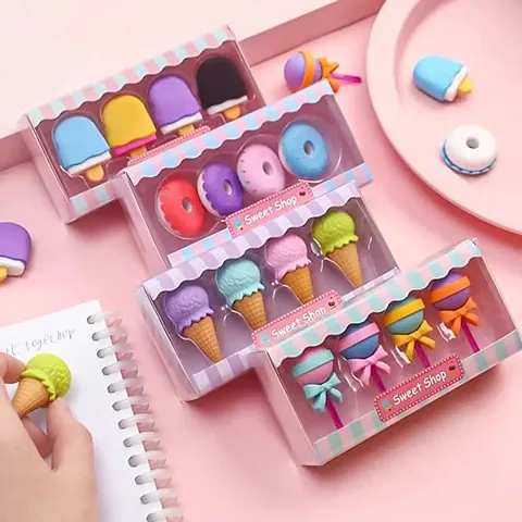 Aneesho 16pc Cute Eraser Donut Ice Cream Modeling Rubber Erasers for Pencil Cleaning Stationery School Student Girl Kids Gift Award