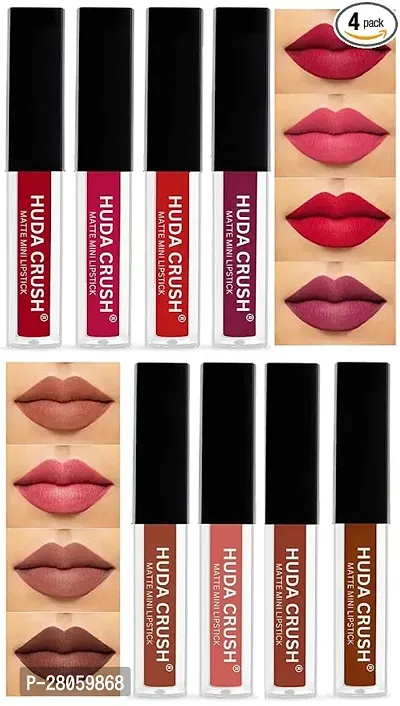 Aneesho BEAUTY Mini Lipsticks Combo Pack of 8 Liquid Matte Lipstick Set, Red and Nude Edition-thumb0