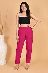 Stylish Cotton Solid Regular Fit Casual Trousers Women-thumb2