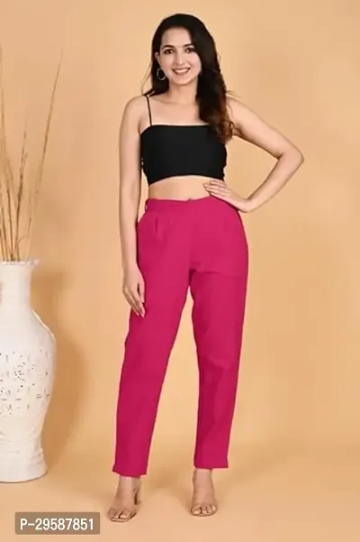 Stylish Cotton Solid Regular Fit Casual Trousers Women-thumb3