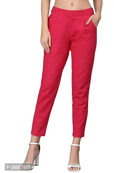 Stylish Cotton Solid Regular Fit Casual Trousers Women-thumb0