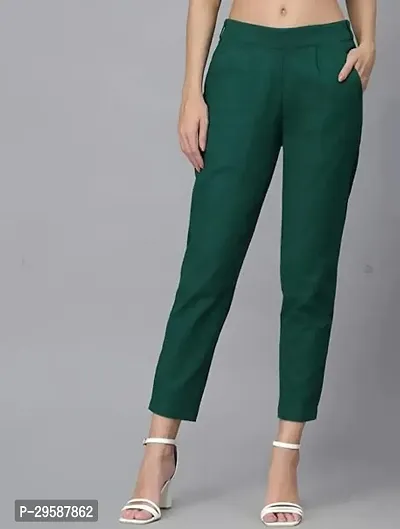 Stylish Cotton Solid Regular Fit Casual Trousers Women