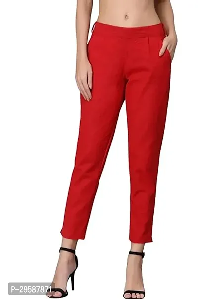 Stylish Cotton Solid Regular Fit Casual Trousers Women-thumb0