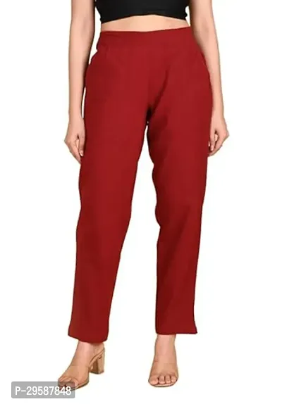 Stylish Cotton Solid Regular Fit Casual Trousers Women-thumb0