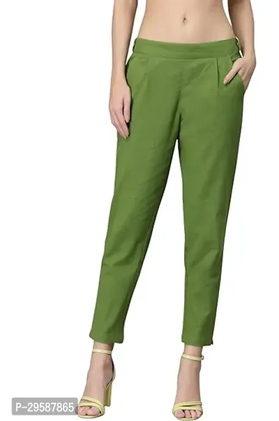 Stylish Cotton Solid Regular Fit Casual Trousers Women