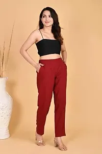 Stylish Cotton Solid Regular Fit Casual Trousers Women-thumb2