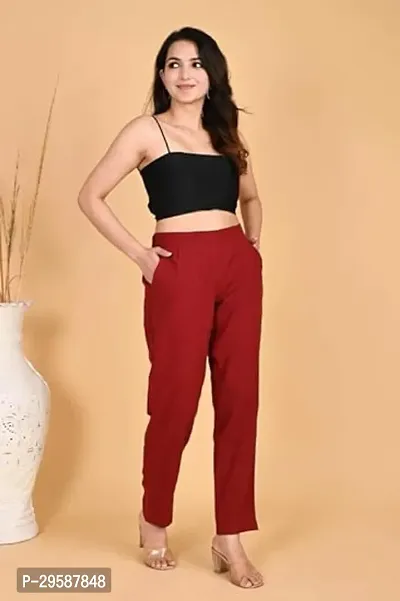 Stylish Cotton Solid Regular Fit Casual Trousers Women-thumb3