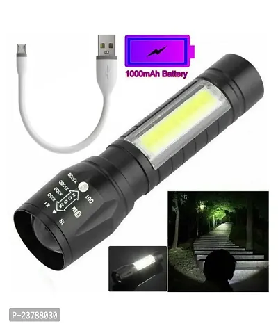 Waterproof Laser LED Metal Body Rechargeable 3 Mode Zoomable Flashlight Torch Table Lamp COB Outdoor Lamp Search Light 9W USB Charging