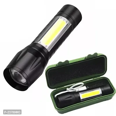 Zoomable Waterproof Rechargeable LED Torch Flashlight 5 Mode, Full Metal Body Torch (Black, 13 cm, Rechargeable)-thumb0