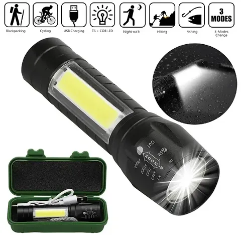 Mini Rechargeable Pocket Light Zoom COB USB Charging Led Water Proof DP Torch (Black, 9 cm, Rechargeable)Flash Lights