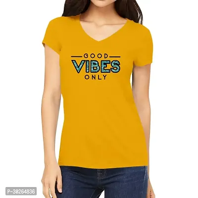 Elegant Yellow Cotton Blend Printed T-Shirts For Women-thumb0