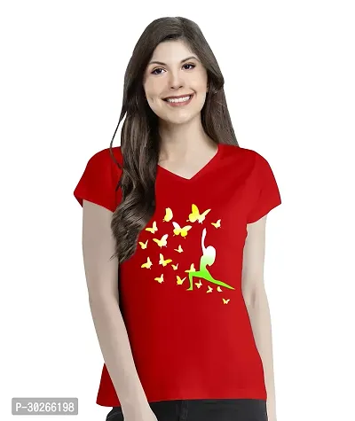 Elegant Red Cotton Blend Printed T-Shirts For Women