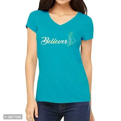 Elegant Blue Cotton Blend Printed Tshirt For Women