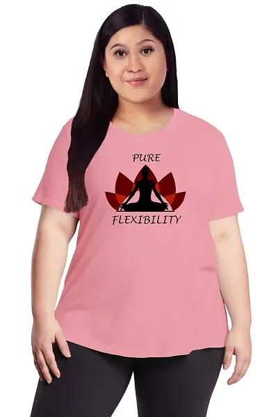 OPLU Women's Regular Fit Plus Size Pure Flexibility Graphic Round Neck Half Sleeves Tshirt. Trendy, Trending Tshirts, Offer, Discount, Sale.(Pooplu_Babypink_3XL)