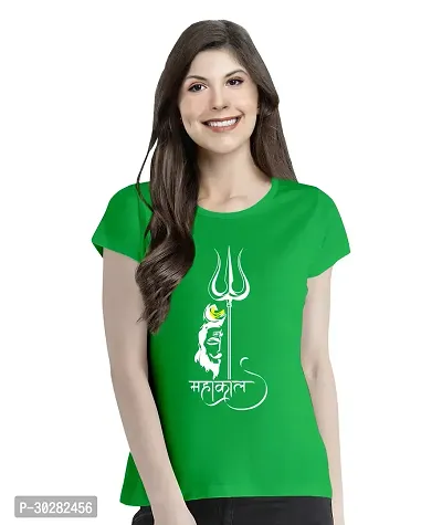 Elegant Green Cotton Blend Printed Tshirt For Women-thumb0