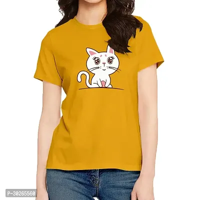 Elegant Yellow Cotton Blend Printed T-Shirts For Women-thumb0