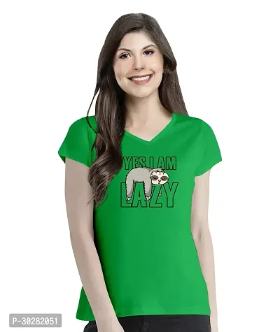 Elegant Green Cotton Blend Printed Tshirt For Women