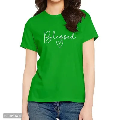 Elegant Green Cotton Blend Printed Tshirt For Women-thumb0