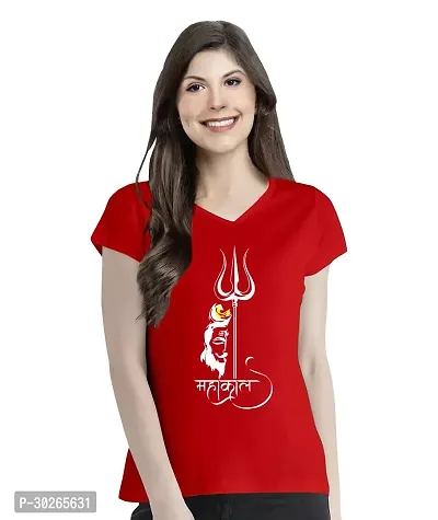 Elegant Red Cotton Blend Printed T-Shirts For Women-thumb0