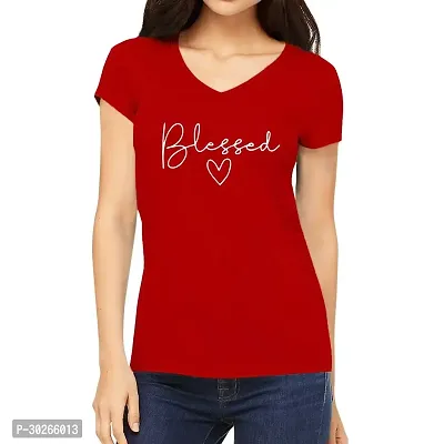 Elegant Red Cotton Blend Printed T-Shirts For Women-thumb0