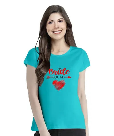 Pooplu Women's Regular Fit Bride Squad Graphic Round Neck Half Sleeves Shaadi, Wedding, Marriage Pootlu Tees and Tshirts.(Oplu_LightBlue_Large)