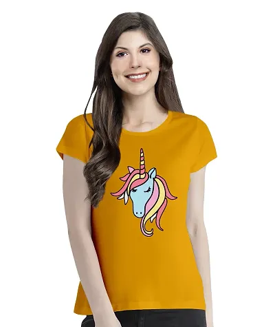 Pooplu Women's Regular Fit Tshirt Unicorn Round Neck Half Sleeves Pootlu Tshirt. Animal, Cute Animal Tshirts