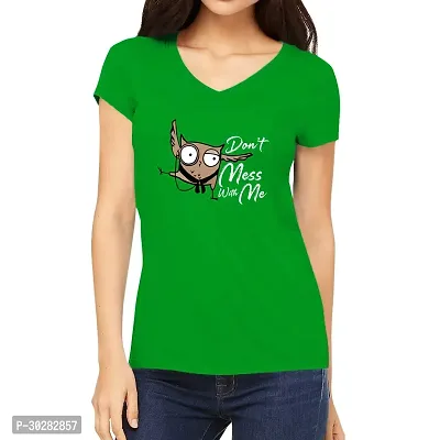 Elegant Green Cotton Blend Printed Tshirt For Women-thumb0