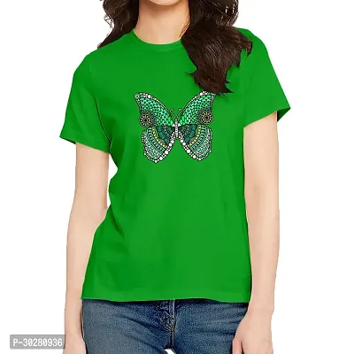 Elegant Green Cotton Blend Printed Tshirt For Women