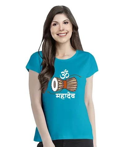 OPLU Graphic Womens Mahadev Text with damru V Neck Half Sleeves Tshirt. Trendy, Trending Tshirts, Offer, Discount, Sale, (Blue_XL)