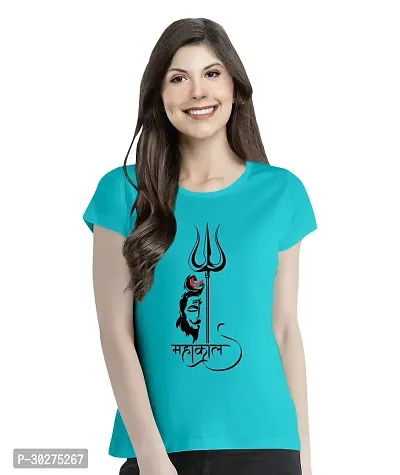 Elegant Blue Cotton Blend Printed Tshirt For Women